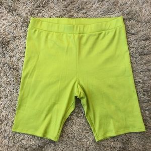 H&M high rise neon green ribbed biker shorts Size L Billie Eilish Collection